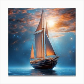 Sailboat In The Night Sky Canvas Print