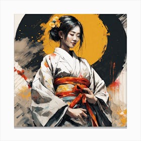 beautiful caucasian woman wearing yukata ai-drawing-generator Canvas Print