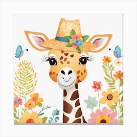 Floral Baby Giraffe Nursery Illustration (26) 1 Canvas Print