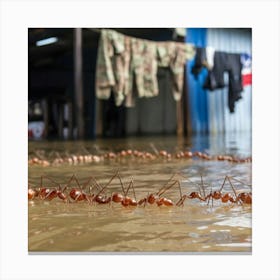 Resilience in Unity: Ants Forming a Bridge Over Water Canvas Print