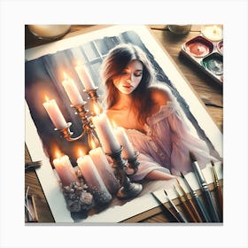 Girl With Candles Canvas Print