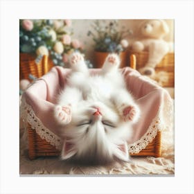 Cute Kitten Sleeping In A Basket Canvas Print