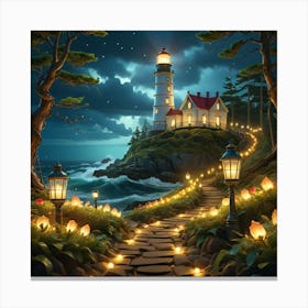 Lighthouse At Night 2 Canvas Print