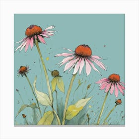 Coneflowers flower plants painting art print Canvas Print