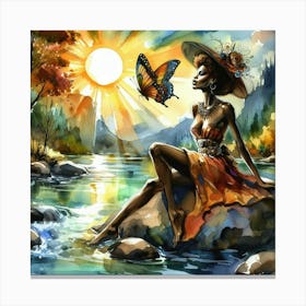 Afro-American Woman With Butterfly Canvas Print