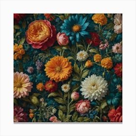 Flowers On A Blue Background Canvas Print