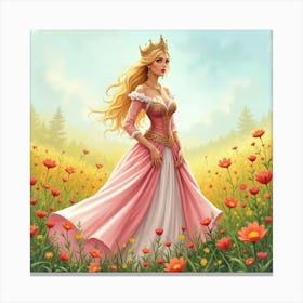 Regal Empress In A Watercolor Splendid Meadow 1 Canvas Print