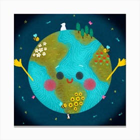 Cute Earth Planet Square Canvas Print