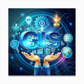 Hands Holding The Word Gis With Technology Icons Canvas Print