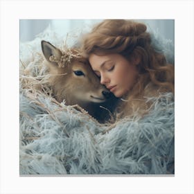 Girl And A Deer Canvas Print