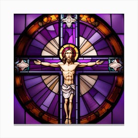 Jesus Christ on cross stained glass 1 Canvas Print