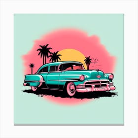 Vintage Car At Sunset Canvas Print