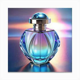 A Glass Bottle Of Perfume With A Gradient Of Blue And Pink Colors Canvas Print