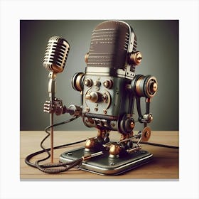 A Vintage Microphone Robot, Digital Art 4 Canvas Print