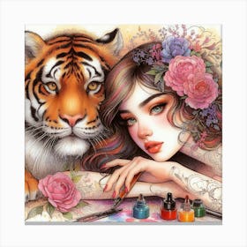 Tiger And Girl Canvas Print