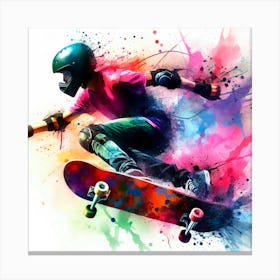 Skateboarder in watercolor Canvas Print