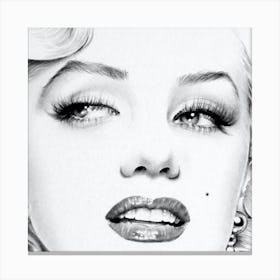 Marilyn Monroe Minimal Pencil Drawing Close Up Vintage 50s Hollywood Minimal Black and White Canvas Print