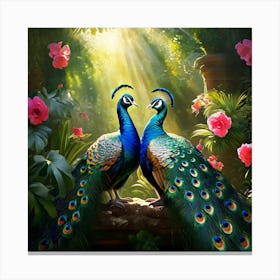 Two Peacocks In The Garden art print Canvas Print