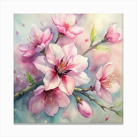 Cherry Blossoms Watercolor Painting Canvas Print