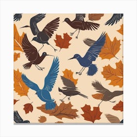 Autumn Birds Seamless Pattern Canvas Print