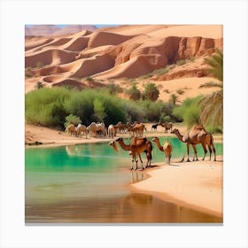 Camels In The Desert Canvas Print