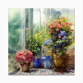 Watercolor Greenhouse Flowers 3 Canvas Print