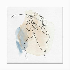 Black Line Drawing Woman Figure on Watercolor Painting Canvas Print