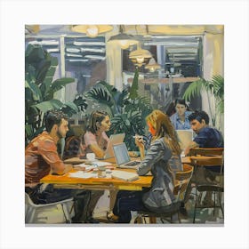 People Working In A Coffee Shop Canvas Print