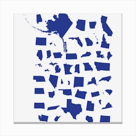 United Shapes Of America In Blue Canvas Print