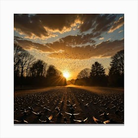 Sunset Flight of Thousands of Birds, Their Shadows Creating a Moving Tapestry on the Ground Stampe su tela