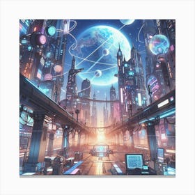 Anime Landscape With Futuristic Technology (7) Canvas Print