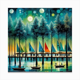 Sailboats At Night Toile