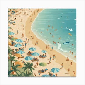 Illustration Of A Beach Scene 1 Canvas Print