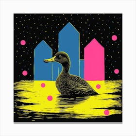 Duckling Linocut Style At Night 6 Canvas Print