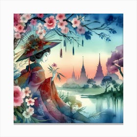 Thai Girl With Flowers Canvas Print