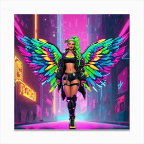 Neon Girl With Wings 25 Canvas Print