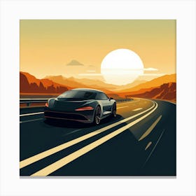 Sports Car On The Road At Sunset Canvas Print