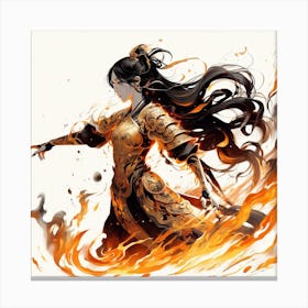 Chinese Girl In Fire Canvas Print