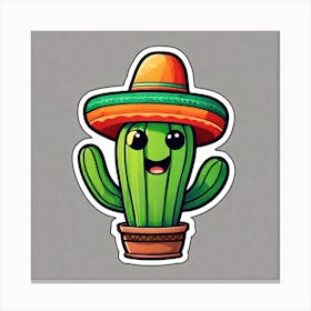 Mexico Cactus With Mexican Hat Sticker 2d Cute Fantasy Dreamy Vector Illustration 2d Flat Cen (28) Canvas Print