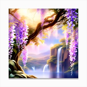 Wisteria Tree And Waterfall Canvas Print