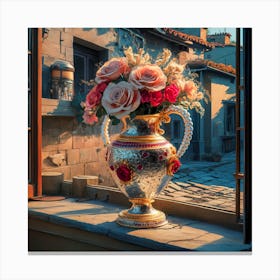 Roses In A Vase 2 Canvas Print