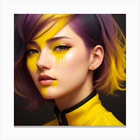 Girl With Colorful Hair yellow art Canvas Print
