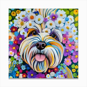 Portrait Of A White Maltipoo Made Entirely Of Fl Canvas Print