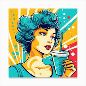 Pop Girl With A Drink Canvas Print