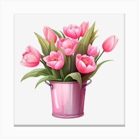 Pink Tulips In A Bucket 2 Canvas Print