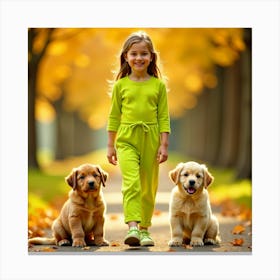 Little Girl With Dogs 2 Canvas Print