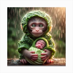 Baby Monkey In The Rain Canvas Print