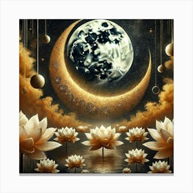 Moon And Lotus 1 Canvas Print