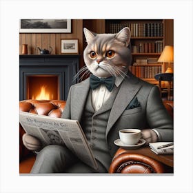 The Cat in the Suit: A Realistic Drawing of a Dapper Feline Canvas Print