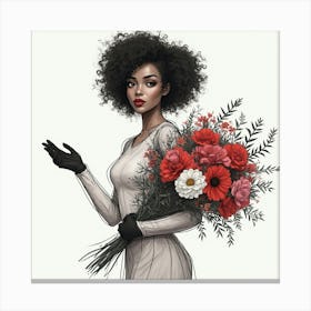 Afro American Woman Holding Flowers Stampe su tela